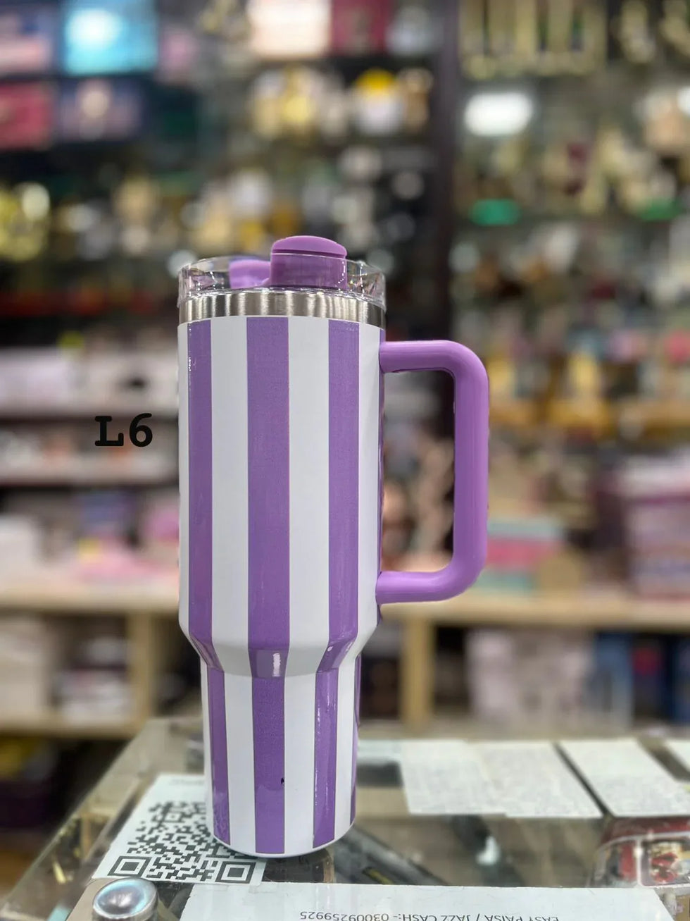 Premium Purple Stripe 40oz Tumbler – 1200ml Water Bottle - Clarify.pk