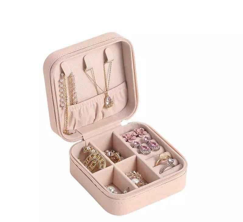 Mini Leather Jewelry Case - Elegant Travel Cosmetic Box for Jewelry and Accessories