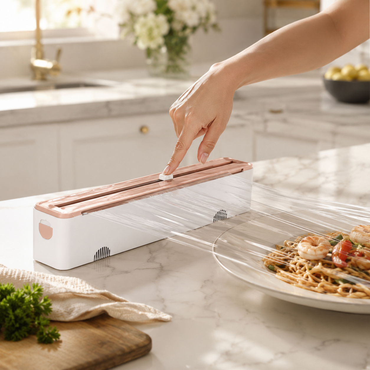 Compact Kitchen Wrap Cutter with Sliding Blade