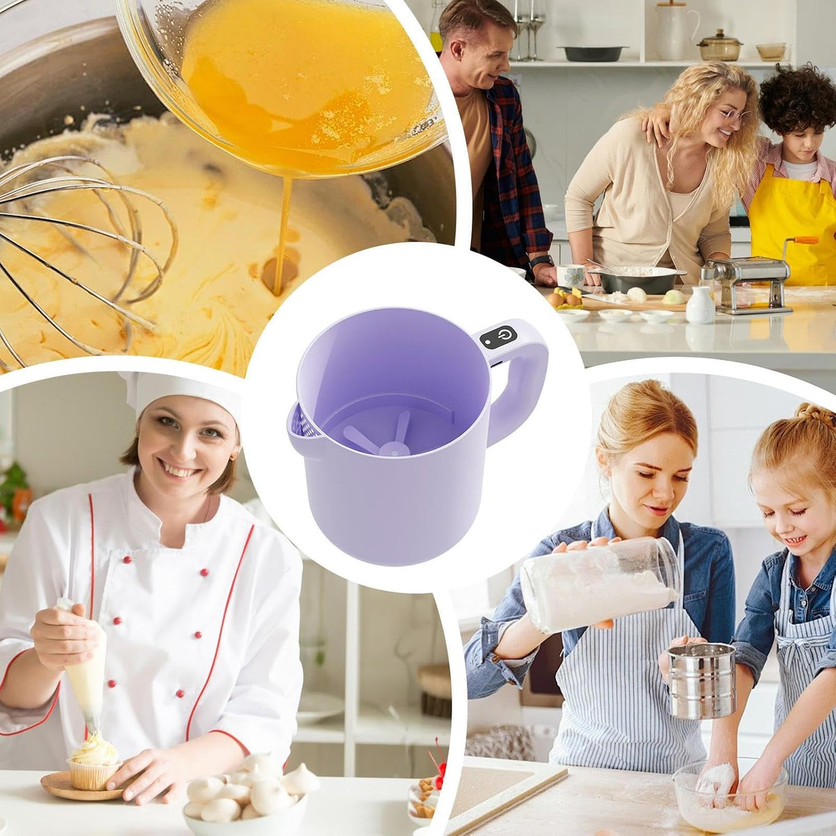 Electric Milk Frother, Mixer & Blender Cup with Built-In Whisk – Foam Maker for Coffee & Drinks