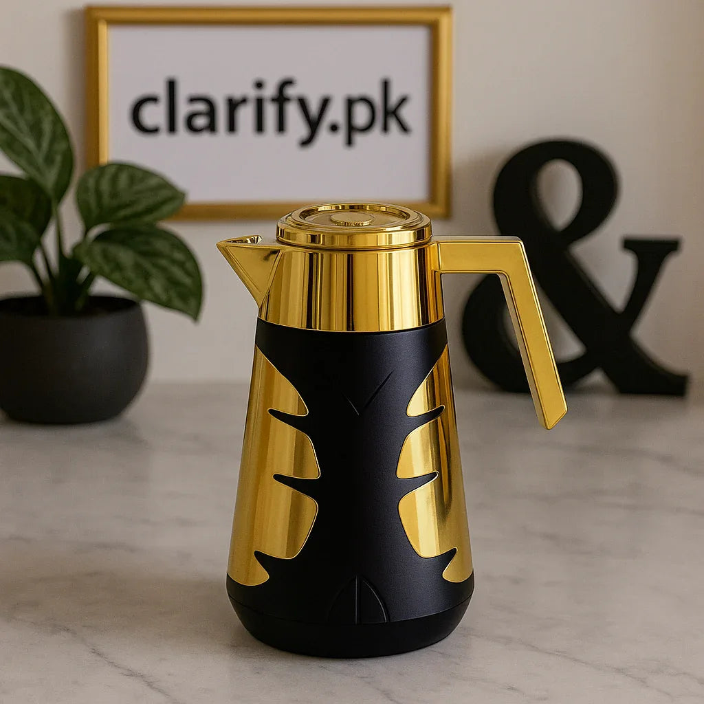 Luxury Black & Gold Vacuum Flask – 1 Liter Insulated Thermos - Clarify.pk