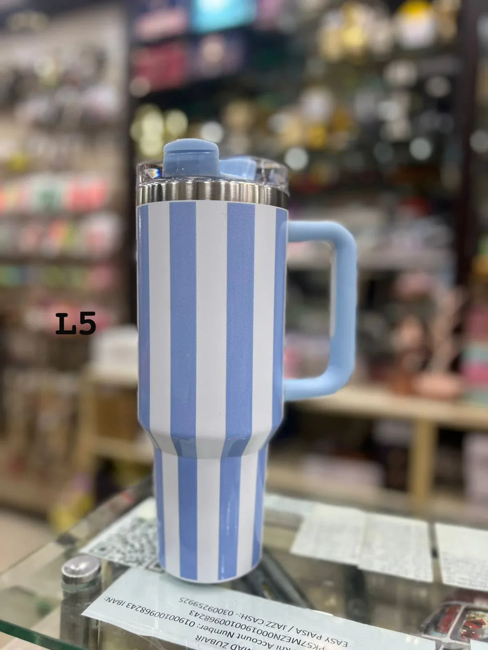 پریمیم اسکائی بلیو سٹرائپ 40oz ٹمبلر - 1200ml پانی کی بوتل