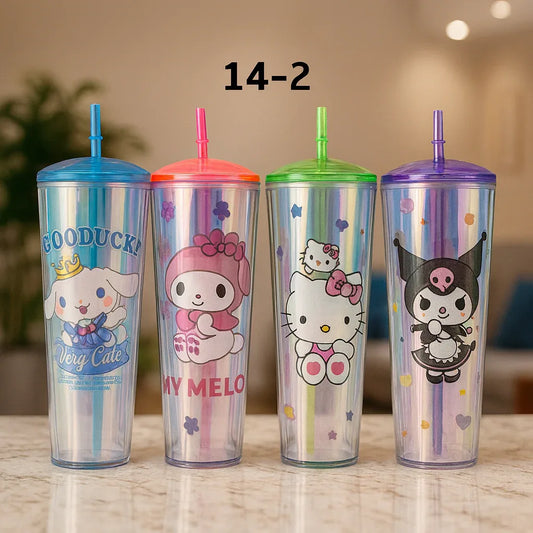Cartoon Printed Straw Tumbler – 750ml (Random Color) - Clarify.pk