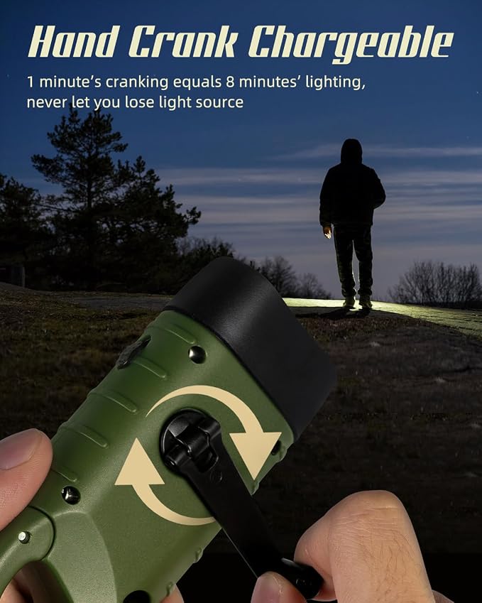 SEANCHEER Solar Hand Crank LED Flashlight