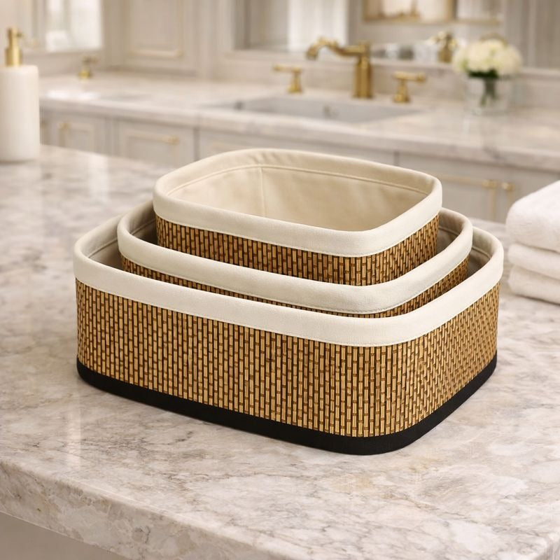 Premium 3-Piece Bamboo Nesting Basket Set – Natural Storage Solution MJ
