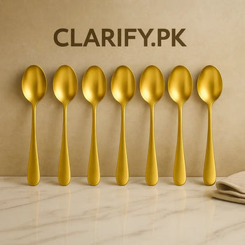 Pack of 6 Golden Dessert Spoons – Elegant Stainless Steel Cutlery - Clarify.pk