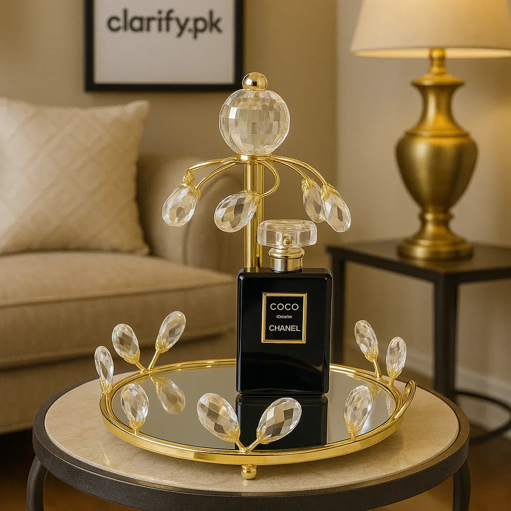 Crystal Golden Perfume & Makeup Accessories Tray - Clarify.pk