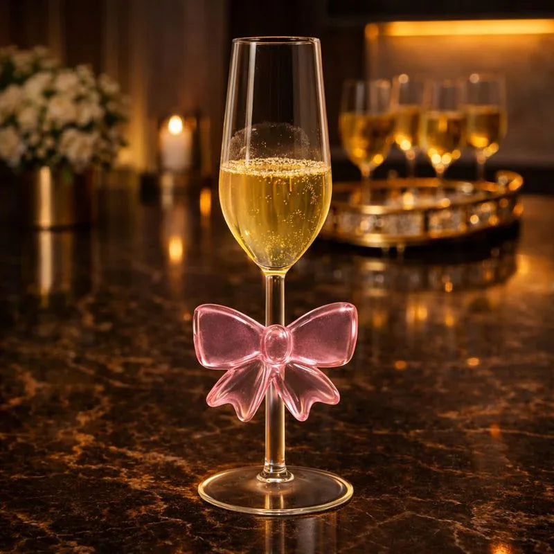 Pink Bow Champagne Flute Glass – Elegant Drinkware - Clarify.pk
