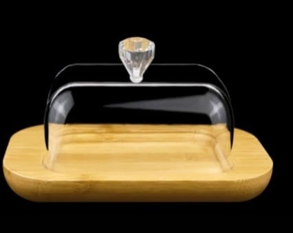 Premium Bamboo Butter Dish with Clear Acrylic Cover - Elegant Tableware Server (Small)