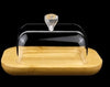 Premium Bamboo Butter Dish with Clear Acrylic Cover - Elegant Tableware Server (Small)
