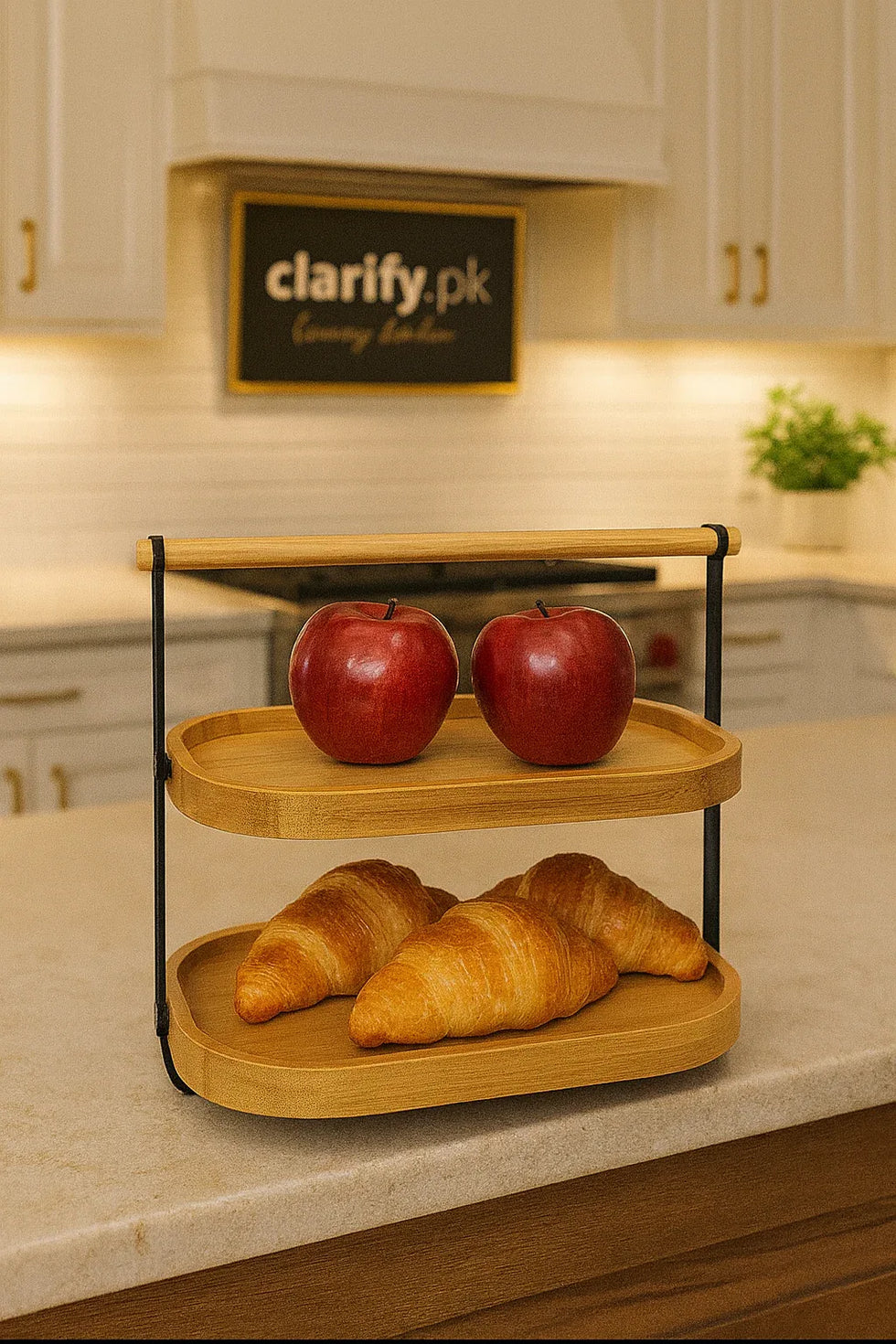 Premium 2-Tier Bamboo Kitchen Stand - Clarify.pk