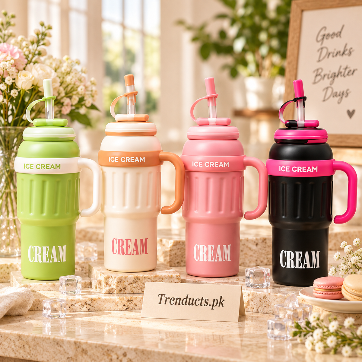 1000ml Ice Cream Design Vacuum Tumbler (Random Color)