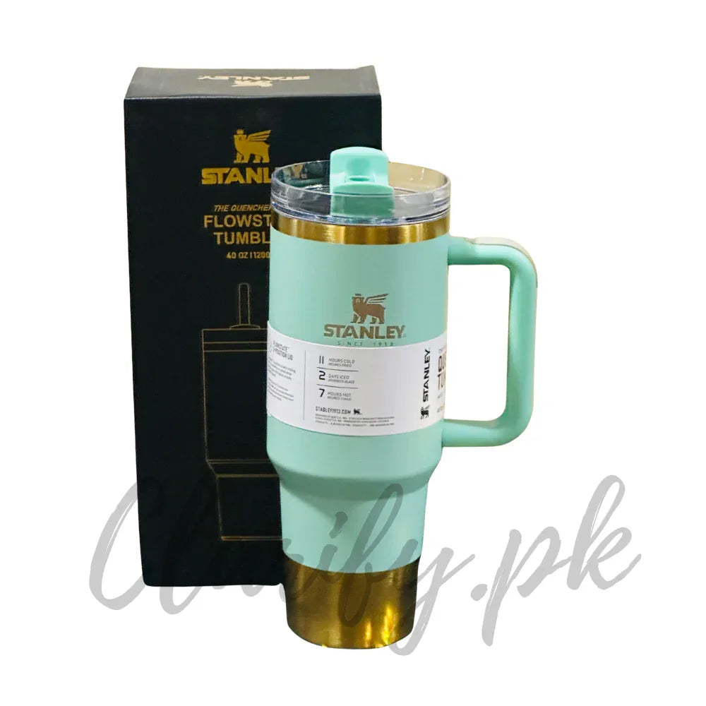 Stanley 40oz FlowState Tumbler – Mint Green & Gold Edition (Premium Quality) - Clarify.pk