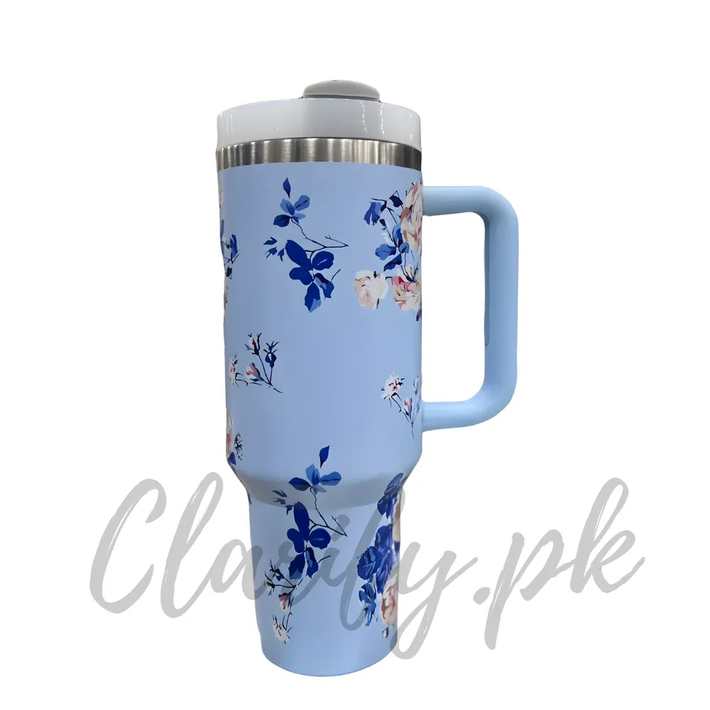 Premium Blue Blossom 40oz Tumbler With Handle – 1200ml - Clarify.pk