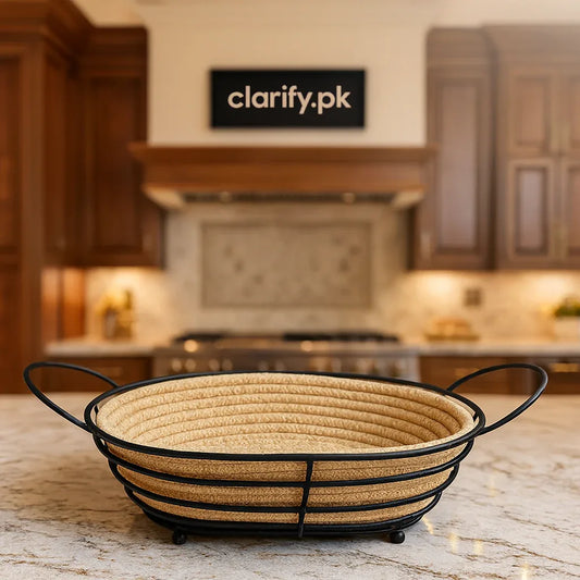 Premium Oval Rope Roti Basket – With Metal Stand - Clarify.pk