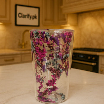 Bloom Design Double-Layer Glass Cup – Insulated Flower Mug - Clarify.pk
