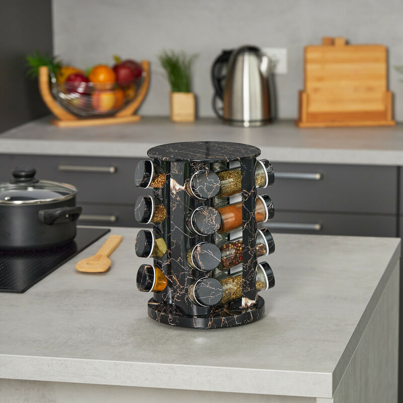 Luxury Rotating Marble-Finish Spice Carousel Set