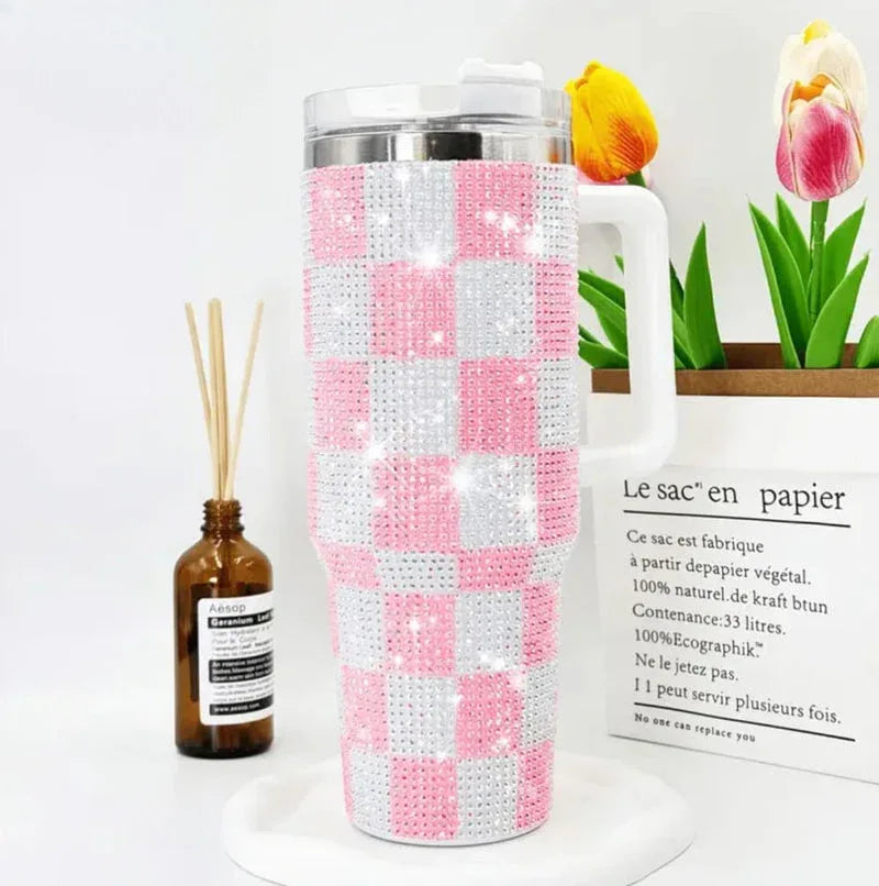 Premium 1200ml Rhinestone Tumbler with Handle & Straw - Clarify.pk