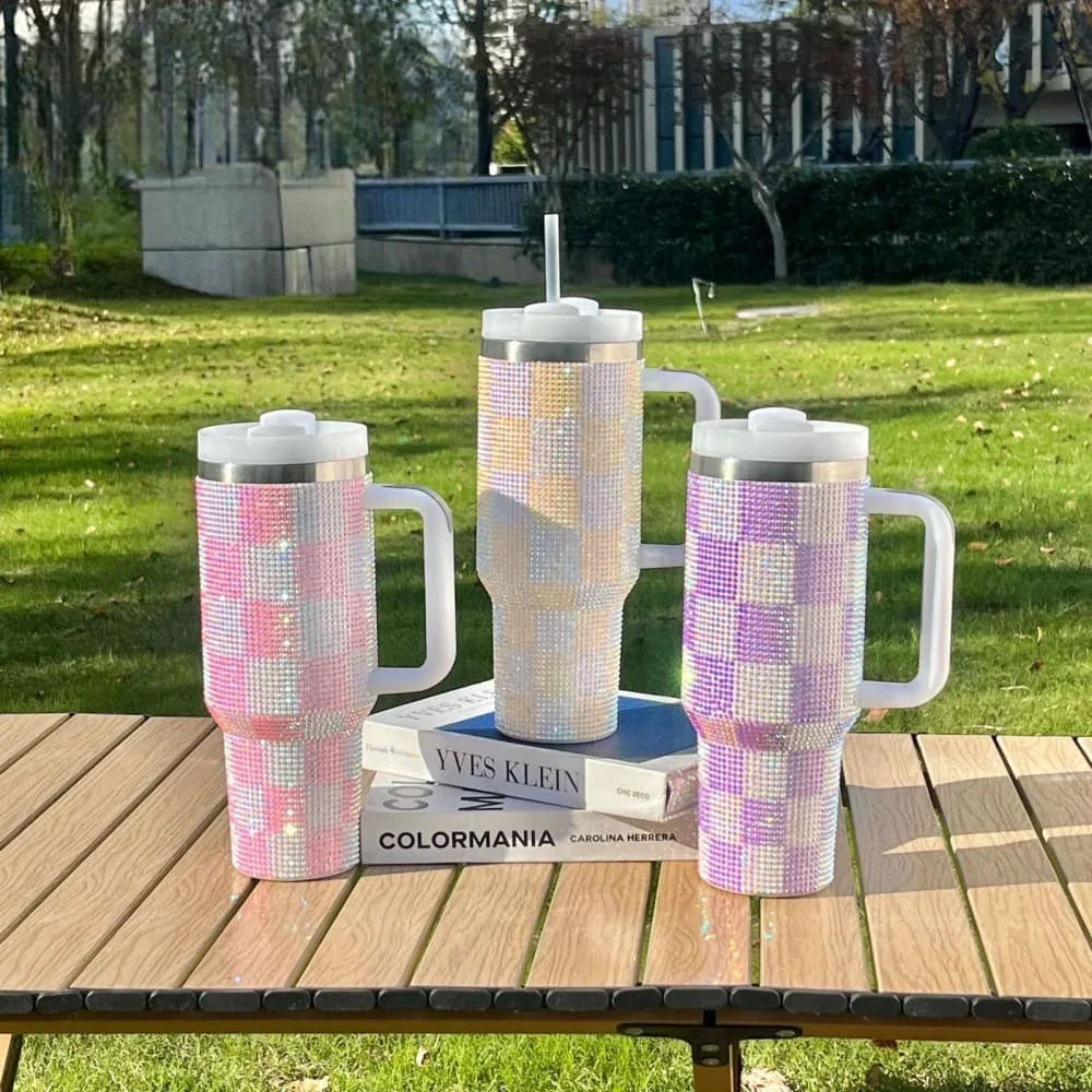 Premium 1200ml Rhinestone Tumbler with Handle & Straw - Clarify.pk