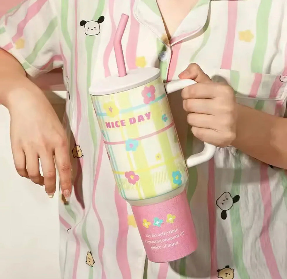 اسٹرا کے ساتھ 1200ml پرنٹ شدہ سٹینلیس سٹیل ٹمبلر