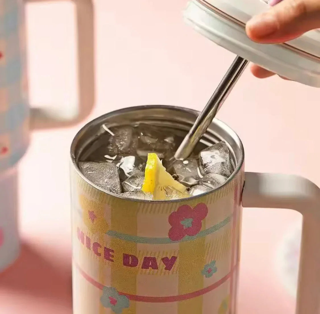 1200ml printed Stainless Steel Tumbler with Straw - Clarify.pk