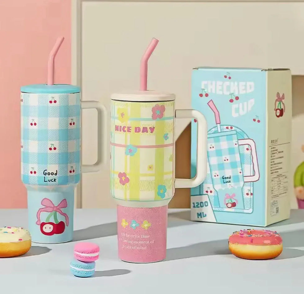 1200ml printed Stainless Steel Tumbler with Straw - Clarify.pk