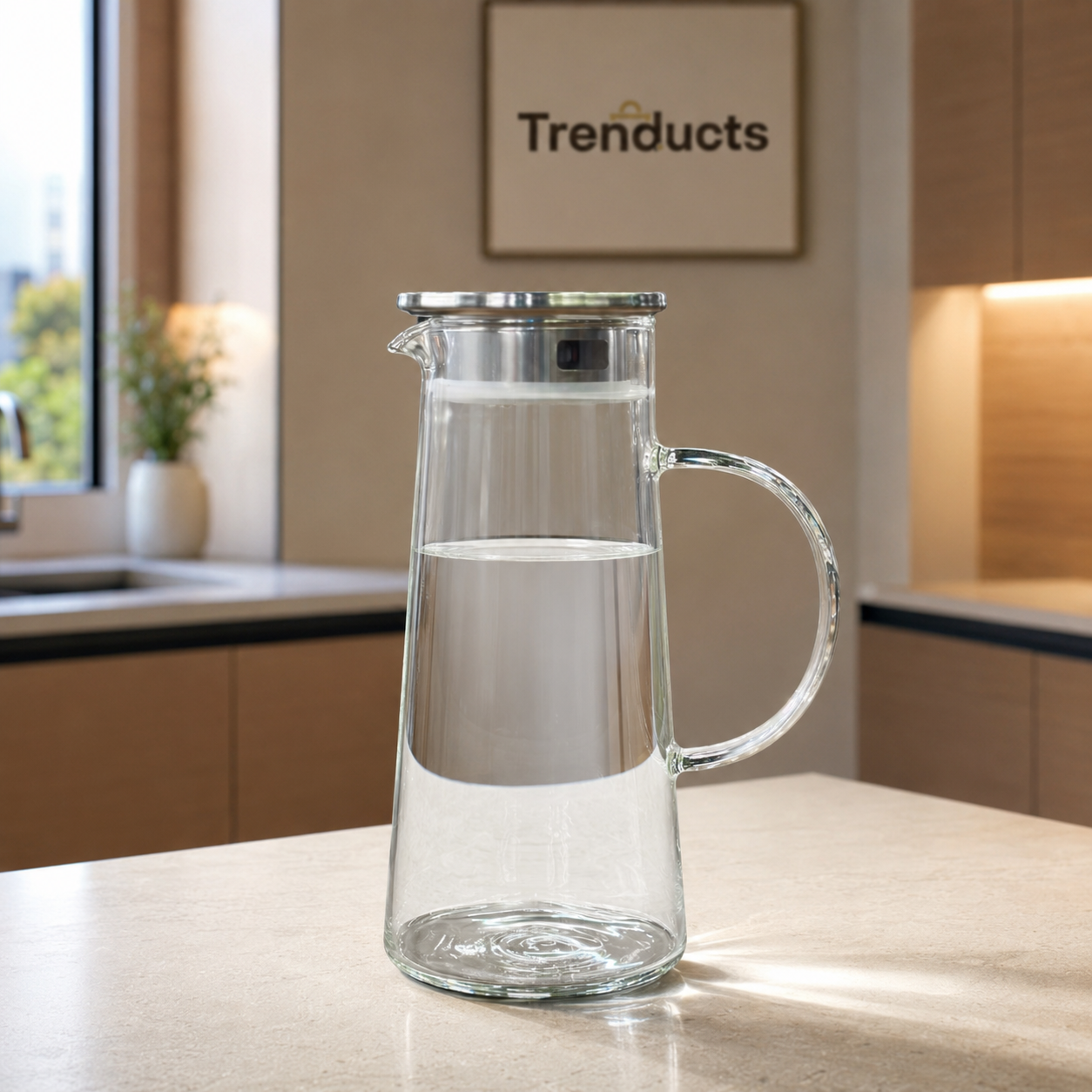 1200ml Sleek Glass Jug with Steel Lid