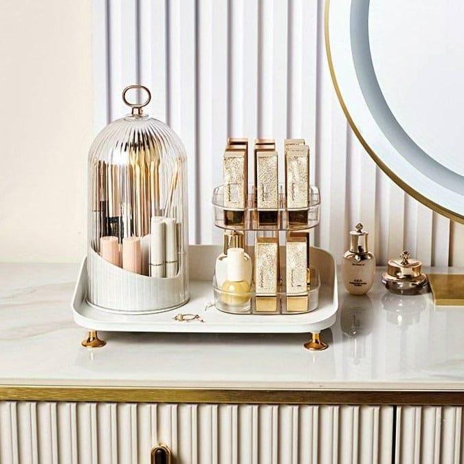 360° Rotating Makeup Brush Organizer and Lipstick Storage Box for Efficient Makeup Storage - Clarify.pk