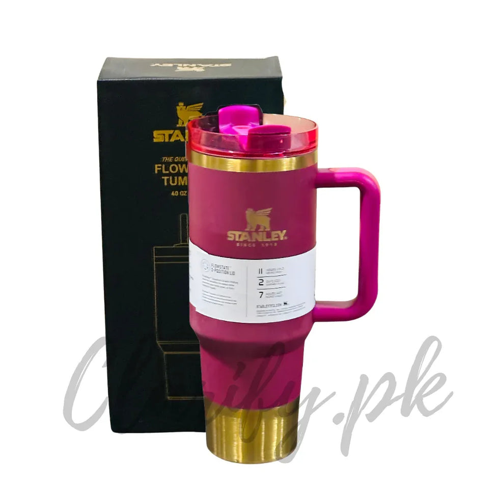Stanley 40oz FlowState Tumbler – Hot Pink & Gold Edition (Premium Quality) - Clarify.pk