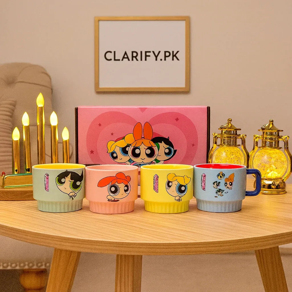 4pcs Powerpuff Girls Cups – Cartoon Printed Drinking Set - Clarify.pk