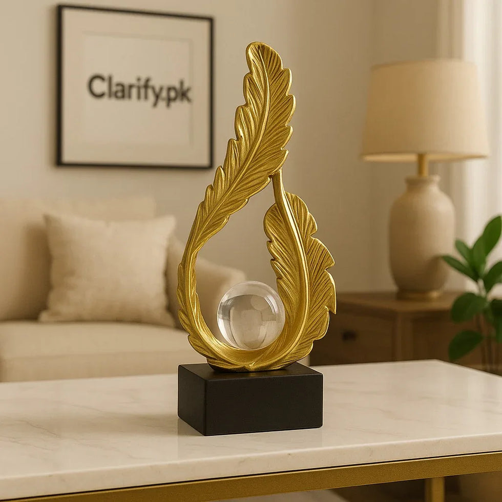 Luxury Golden Leaf Table Decor with Crystal Ball - Clarify.pk