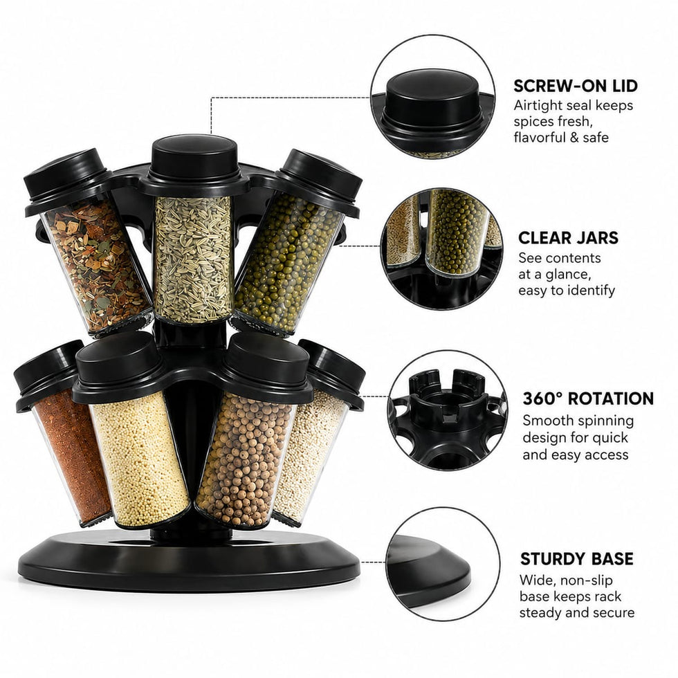 12-Piece 360° Rotating Double-Layer Spice Jar Set