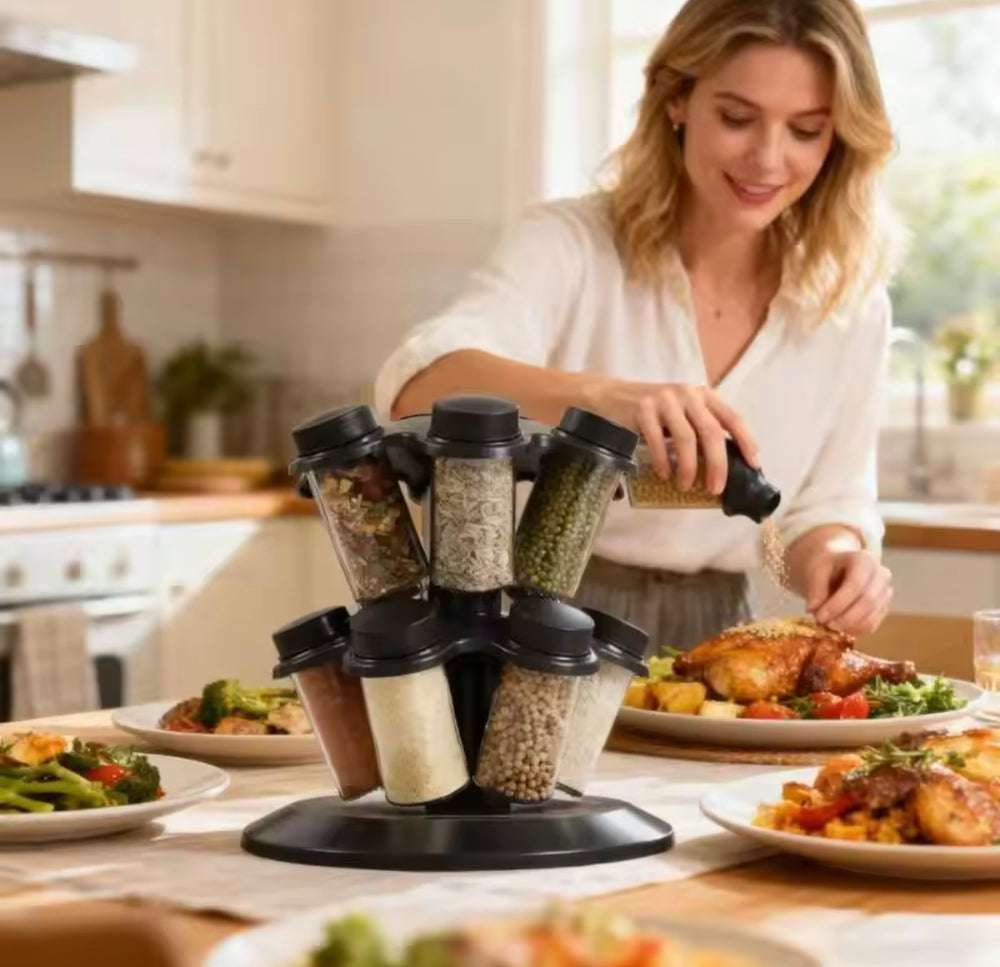 12-Piece 360° Rotating Double-Layer Spice Jar Set