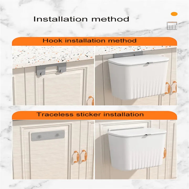 Hanging Cabinet Trash Can with Lid – Kitchen Door & Wall Mounted Waste Bin