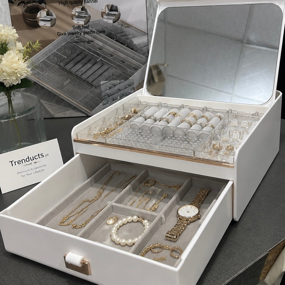 Luxury 2-Tier Jewelry Organizer with Mirror (Premium Quality)
