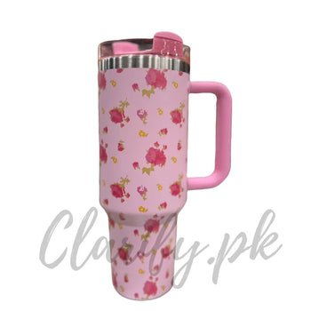 Premium Pink Floral 40oz Tumbler With Handle – 1200ml - Clarify.pk