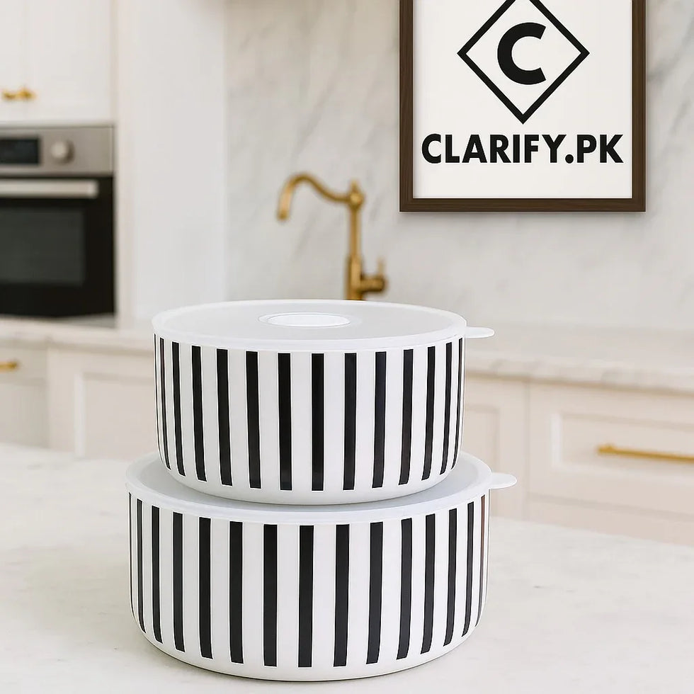 Lines Design Ceramic Food Storage Bowl with Lid - Clarify.pk