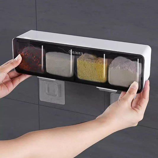 Wall Mounted Spice Rack - 4 Grid Kitchen Organizer for Easy Access and Storage - Clarify.pk