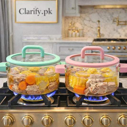 Premium Borosilicate Glass Soup Pot 1800ml with Silicone Handles - Clarify.pk