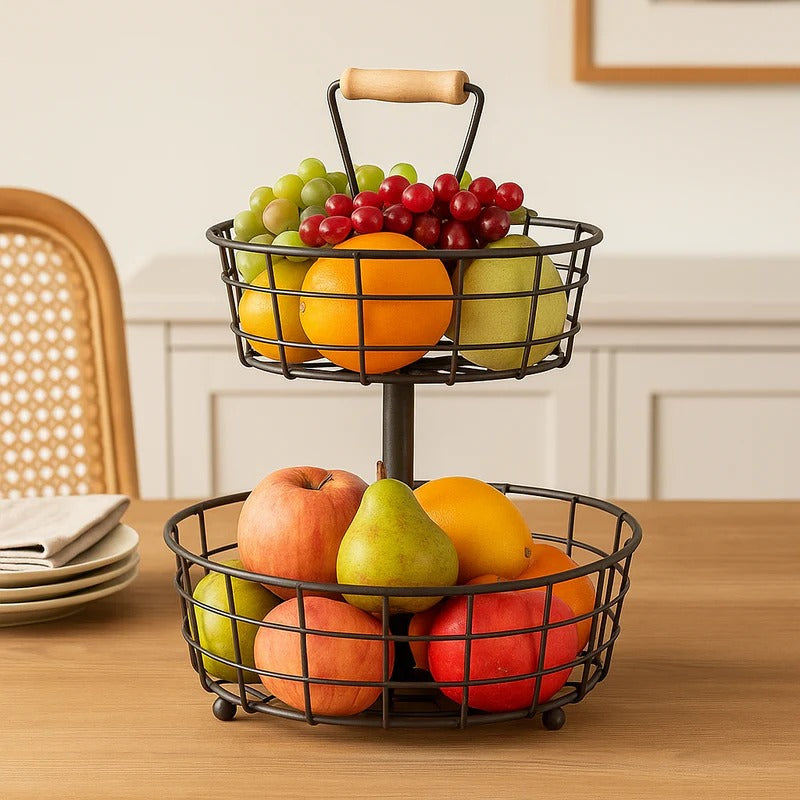 Binca Premium 2-Tier Fruit Basket – Luxury Matte Black Organizer