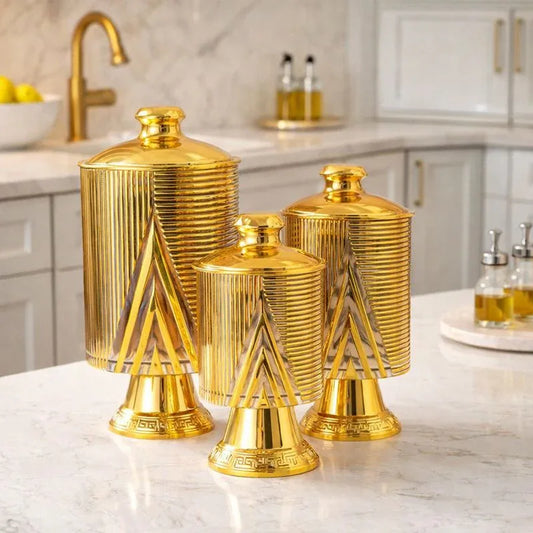Luxury Golden Kitchen Storage Jar Set – 3 PCS - Clarify.pk