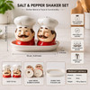 Ceramic Chef Salt & Pepper Shaker Set with Tray