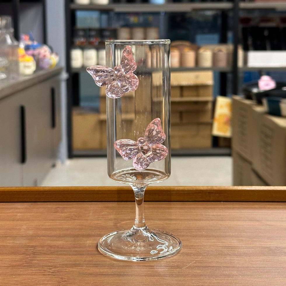 Luxury 3D Butterfly Stemmed Glass – Elegant Crystal Drinkware