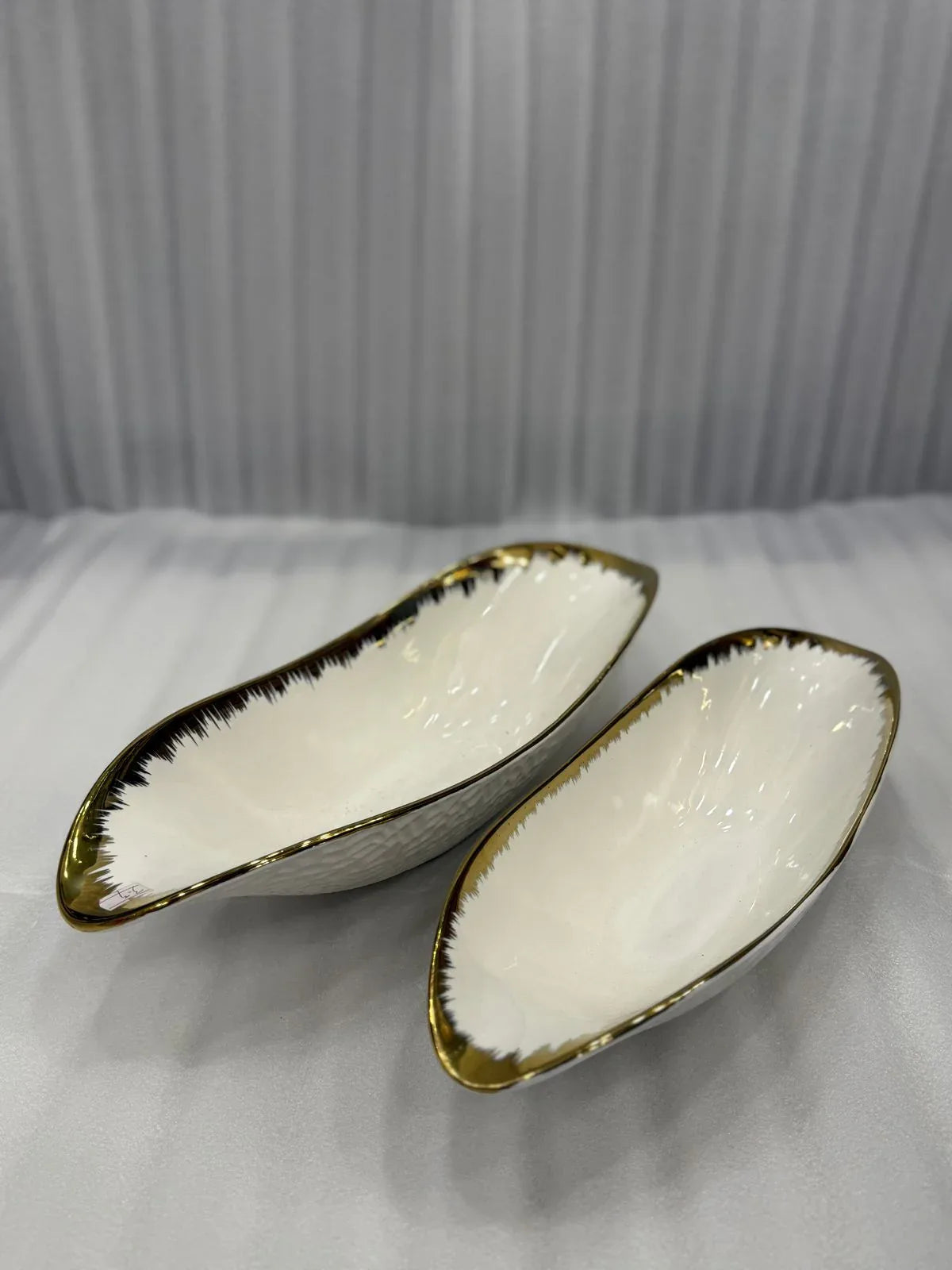 White & Gold Porcelain Platters - Premium 2-Piece Serving Set - Clarify.pk
