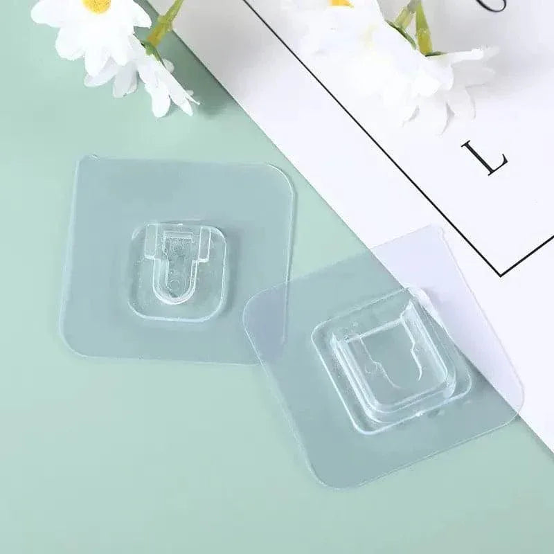 Pack of 4 Transparent Adhesive Wall Hooks, Double-Sided Mounts for Easy Installation