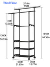 Double Pole Clothes Rack with Shelf & Shoe Storage