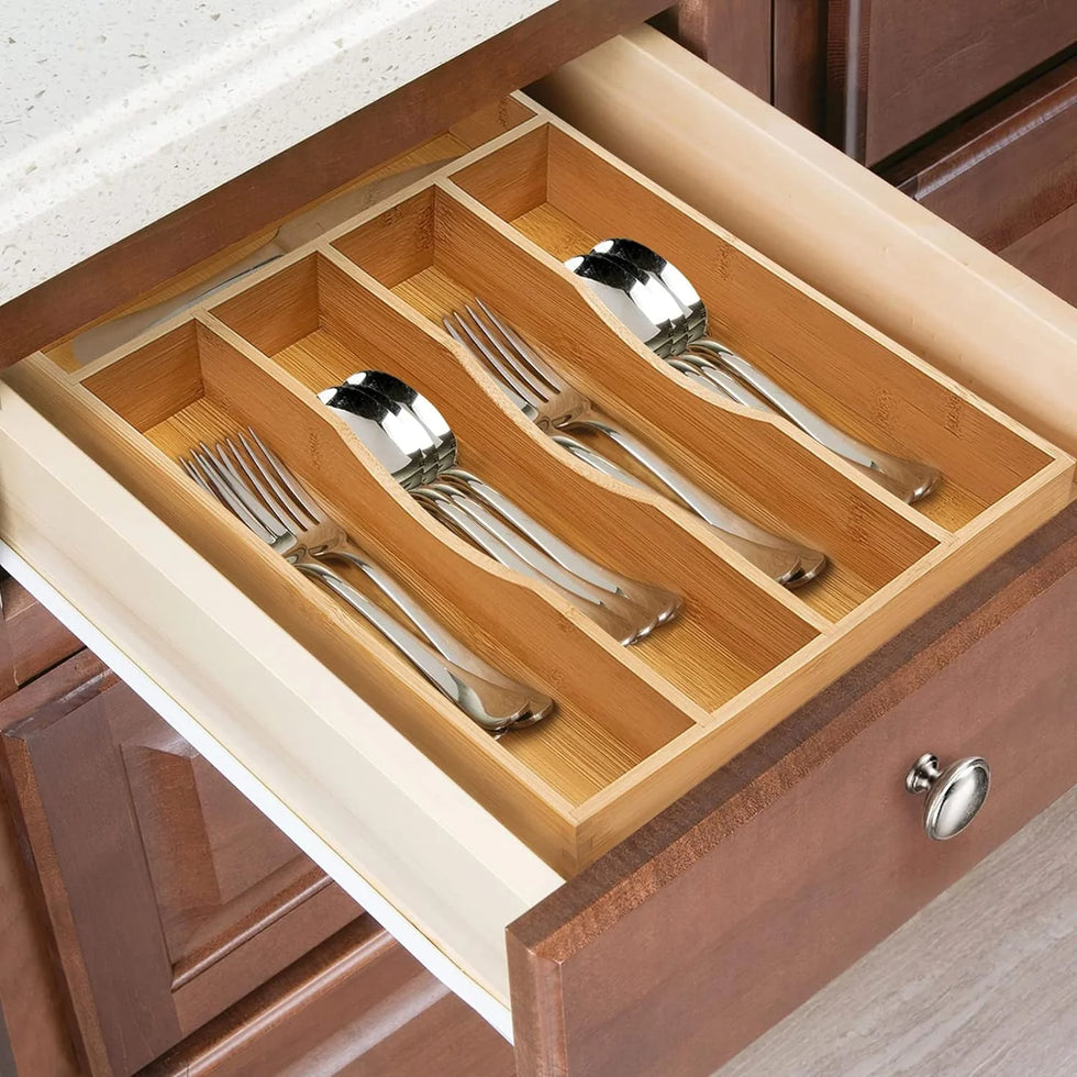Bamboo Cutlery Tray - 5-Compartment Kitchen Drawer Organizer