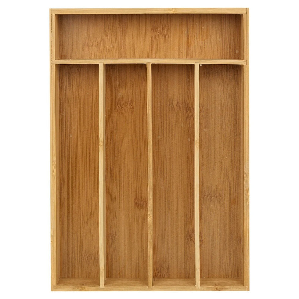 Bamboo Cutlery Tray - 5-Compartment Kitchen Drawer Organizer