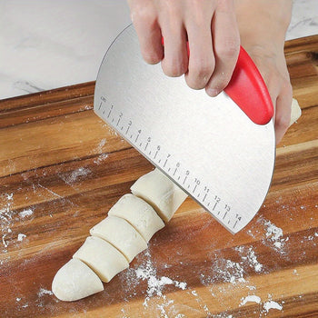 Stainless Steel Pastry Scraper with Measuring Scale - 1PC Multi-Purpose Dough Cutter, Kitchen Bench Scraper for Baking and Cake Decorating