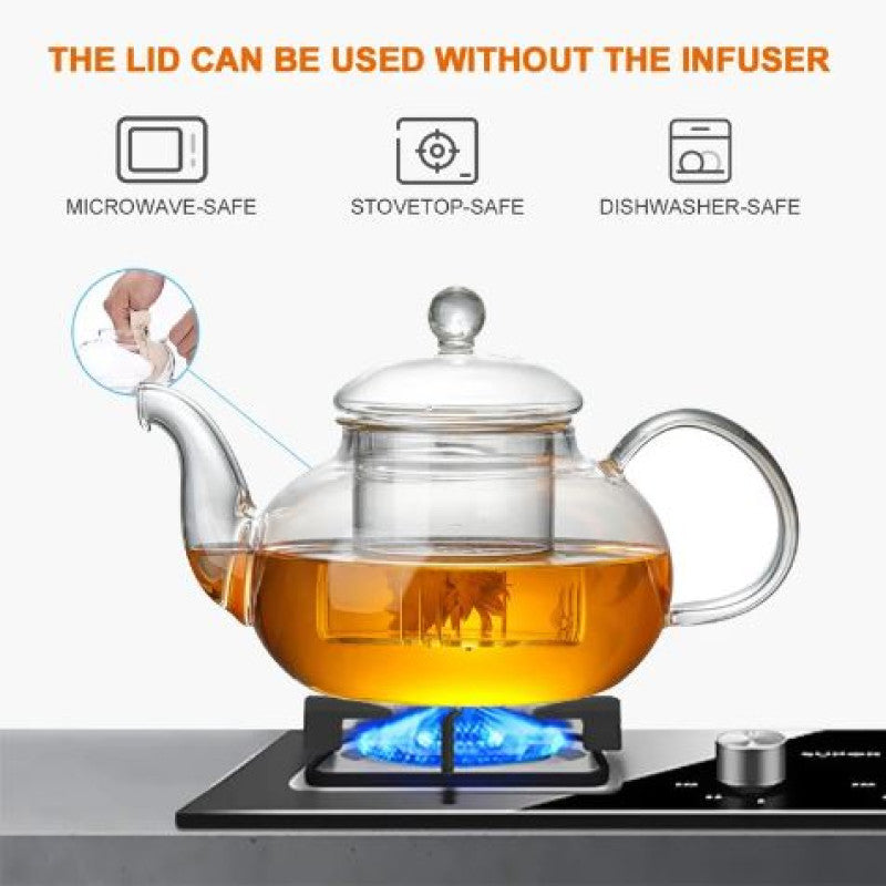 Glass Teapot with Infuser - Stovetop Safe Tea Kettle